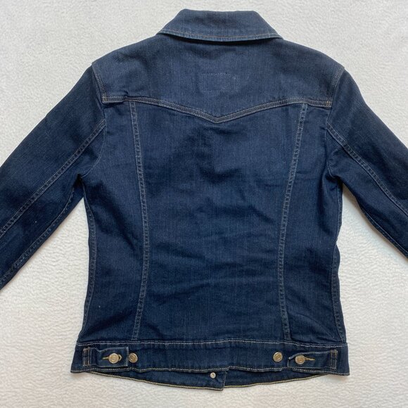 Levi's Trucker Denim Jean Jacket Women's M Dark Blue Stretch - Picture 8 of 11